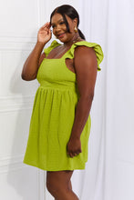 Load image into Gallery viewer, Sunny Days Empire Line Ruffle Sleeve Dress in Lime
