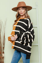 Load image into Gallery viewer, Caramel Comfort Striped Dropped Shoulder Round Neck Top
