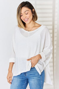 Sweet Talk Waffle Knit V-Neck Long Sleeve Slit Top