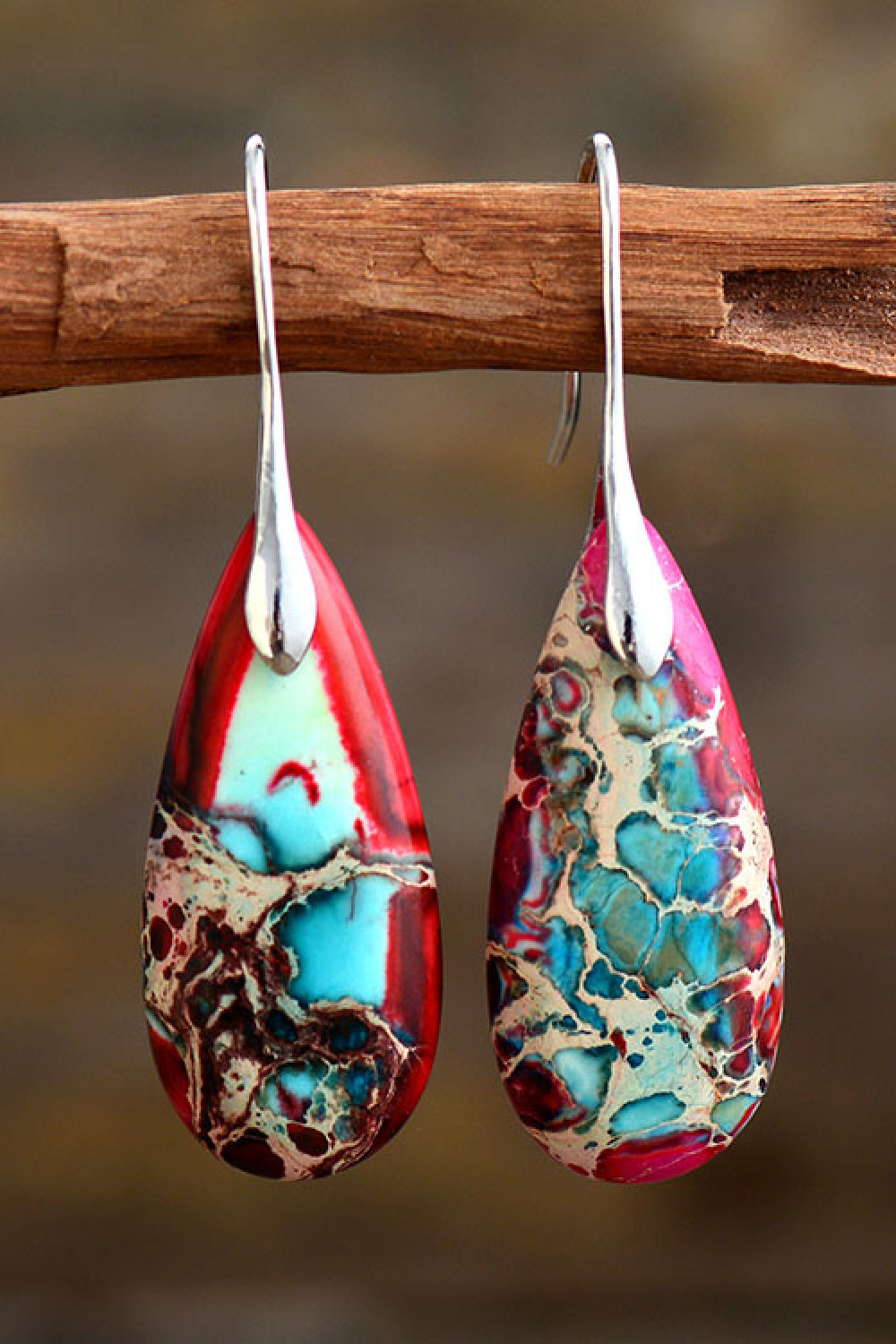 Handcrafted Teardrop Shape Natural Stone Dangle Earrings (multiple color options)