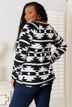 Load image into Gallery viewer, Making Dreams Come True Geometric Notched Neck Long Sleeve Top
