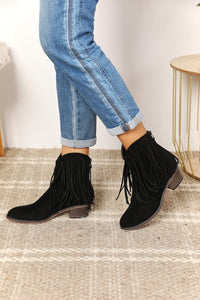 On The Fringe Cowboy Western Ankle Boots in Black