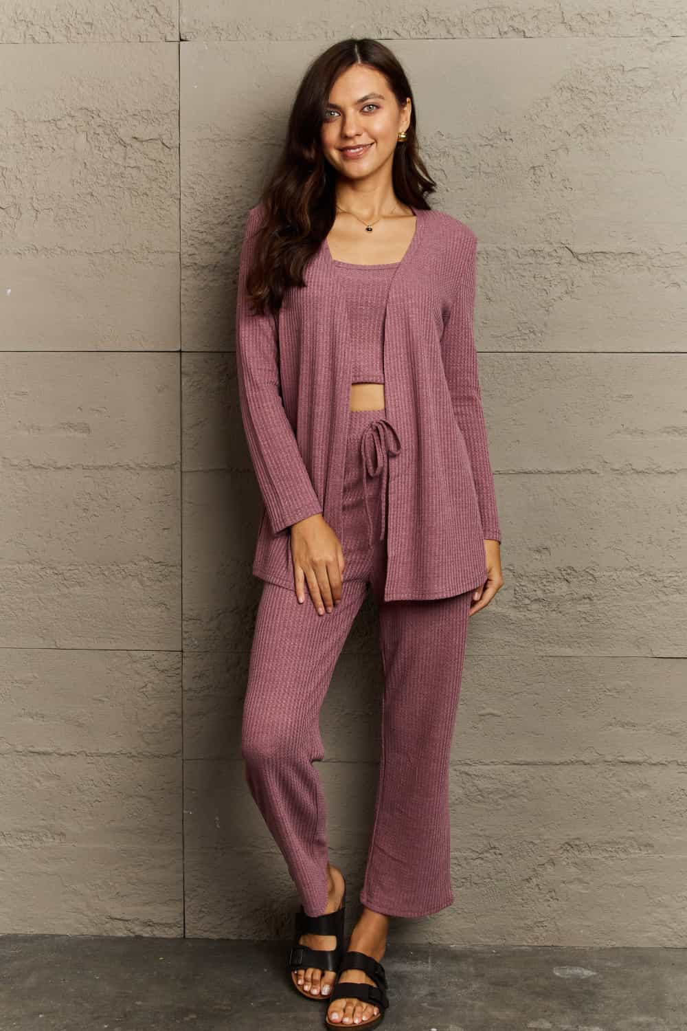 Relaxed Radiance Cropped Top, Long Pants and Cardigan Lounge Set (2 color options)