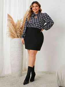 Show In The City Tie Neck Long Sleeve Mini Dress