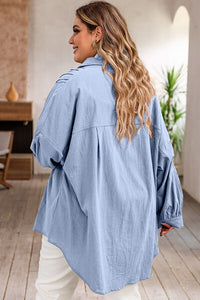 Dare To Dream High-Low Button Up Dropped Shoulder Shirt