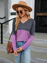 Load image into Gallery viewer, Easy Street V-Neck Long Sleeve Two-Tone Top
