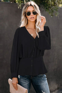 Effortless Charmer Buttoned Puff Sleeve Blouse (2 color options)