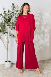 All About Comfort Round Neck Slit Top and Pants Set (multiple color options)