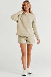 Leisure Luxe Texture Long Sleeve Top and Drawstring Shorts Set (multiple color options)