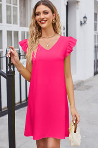 Picture Perfect Ruffled V-Neck Flutter Sleeve Dress (multiple color options)