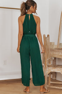 Pretty & Posh Accordion Pleated Belted Grecian Neck Jumpsuit (multiple color options)
