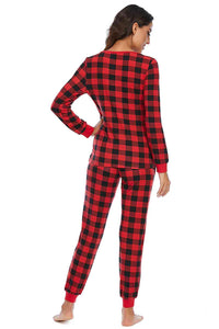 Snuggle Up In Plaid Round Neck Top and Pant Pajama Set (2 color options)