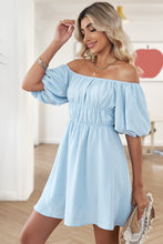 Load image into Gallery viewer, Swing into Style: Flirty Off-Shoulder Smocked Balloon Sleeve Mini Dress (multiple color options)

