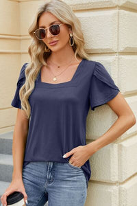 Easy Thinking Square Neck Short Sleeve Top (multiple color & print options)