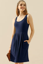 Load image into Gallery viewer, Ready On The Daily Round Neck Ruched Sleeveless Dress with Pockets (multiple color options)
