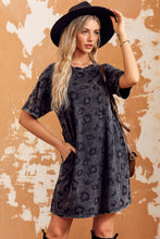 Load image into Gallery viewer, Wildcat Whimsy Leopard Round Neck Dropped Shoulder Dress with Pockets
