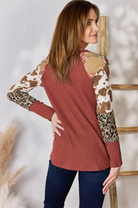 Consistently Cute Leopard Waffle-Knit Top in Rust