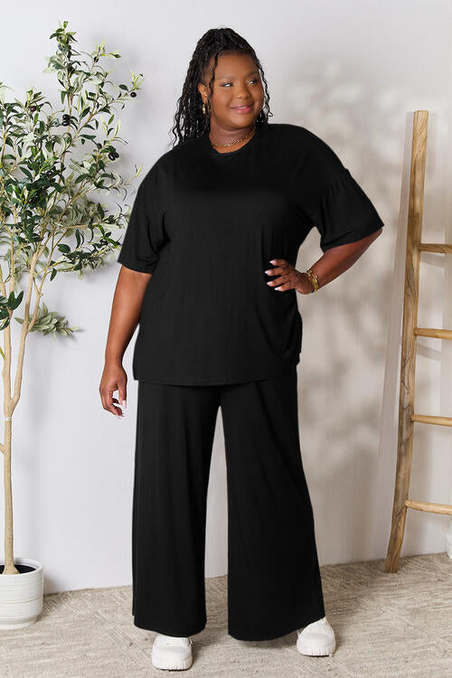 All About Comfort Round Neck Slit Top and Pants Set (multiple color options)