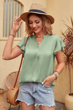 Load image into Gallery viewer, Relaxed Radiance Flutter Sleeve Notched Neck Satin Blouse (multiple color options)
