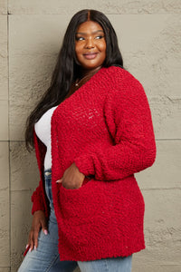 Falling For You Open Front Popcorn Cardigan in Red