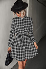 Load image into Gallery viewer, Check Mate Plaid Band Collar Drawstring Shirt Dress (2 color options)
