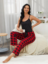Load image into Gallery viewer, Set To Snuggle Lace Trim Cami and Plaid Pants Lounge Set
