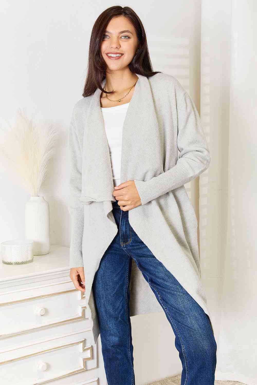 Within The Clouds Open Front Duster Cardigan with Pockets