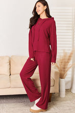Load image into Gallery viewer, Lounge Life Ribbed Drawstring Hood Top and Straight Pants Set  (multiple color options)

