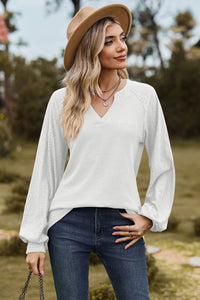 Always On Time Notched Neck Raglan Sleeve Blouse