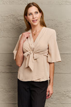Load image into Gallery viewer, Office Maven V-Neck Tie Front Half Sleeve Blouse
