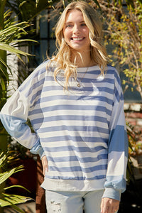 Playful Parallel Striped Dropped Shoulder Sweatshirt  (2 color options)