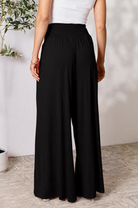 Keep It Simple Smocked Wide Waistband Wide Leg Pants (multiple color options)