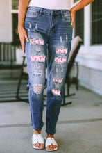 Load image into Gallery viewer, Lucky In Love Heart Pattern Distressed Straight Jeans
