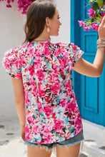 Load image into Gallery viewer, Enchanting Blooms Floral Tie Neck Flutter Sleeve Blouse
