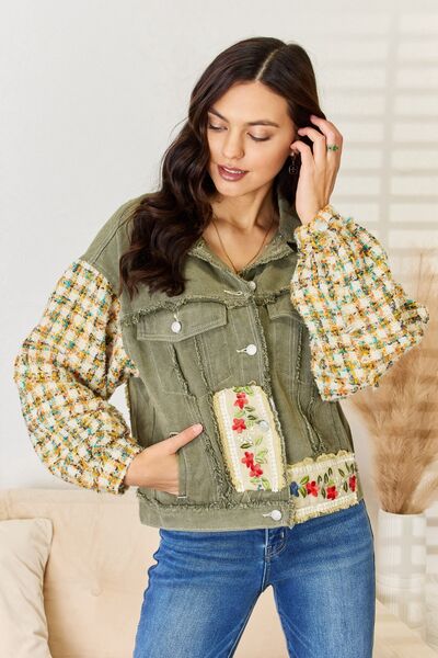 At My Best Embroidered Button Down Raw Hem Shacket by POL