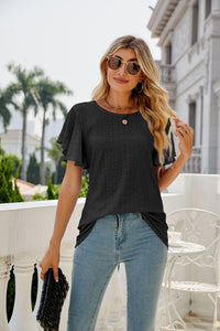 Keep Going Eyelet Flutter Sleeve Round Neck Top (multiple color options)