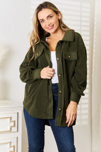 Cozy Girl Button Down Shacket in Army Green