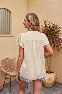 Relaxed Radiance Flutter Sleeve Notched Neck Satin Blouse (multiple color options)