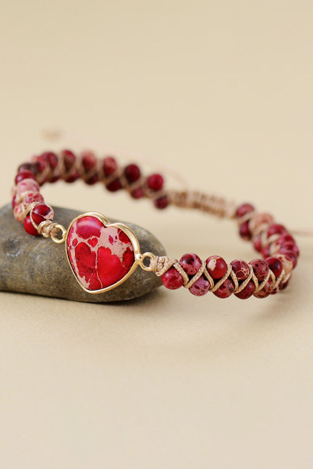 Handcrafted Heart Shape Natural Stone Bracelet (multiple color options)
