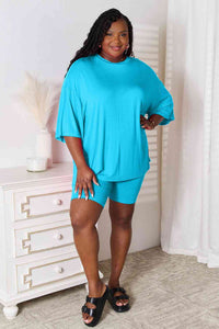 Lounge Life 2pc. Three-Quarter Sleeve Top and Biker Shorts Lounge Set (multiple color options)
