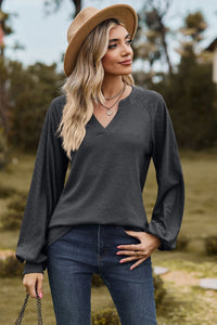 Always On Time Notched Neck Raglan Sleeve Blouse