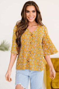 Having an Incredible Flare Day Printed Button Floral Blouse (2 print options)