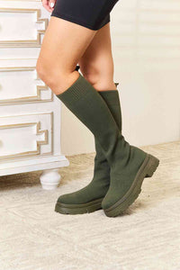 Sock It To Me Knee High Platform Sock Boots in Olive