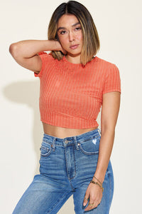 Your Go To Basic Ribbed Round Neck Short Sleeve Cropped T-Shirt (multiple color options)