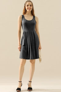 Ready On The Daily Round Neck Ruched Sleeveless Dress with Pockets (multiple color options)