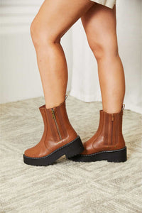 Stepping Up Side Zip Platform Boots in Chestnut Vegan Leather