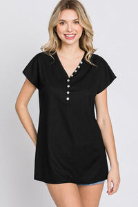 Let's Do This Front Button V-Neck Short Sleeve T-Shirt