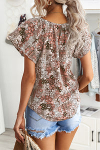 Free to Believe Floral Flutter Sleeve Tie-Neck Blouse (2 color options)