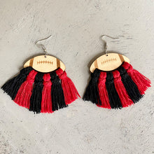 Load image into Gallery viewer, Football Fringe Detail Wooden Dangle Earrings (multiple color options)

