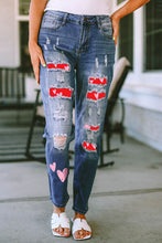 Load image into Gallery viewer, Still The One Heart Pattern Distressed Straight Jeans
